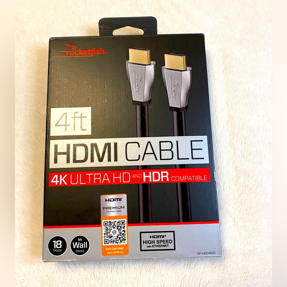 Rocketfish 4 feet, 4K UltaHD/HDR In-Wall Rated HDMI Cable